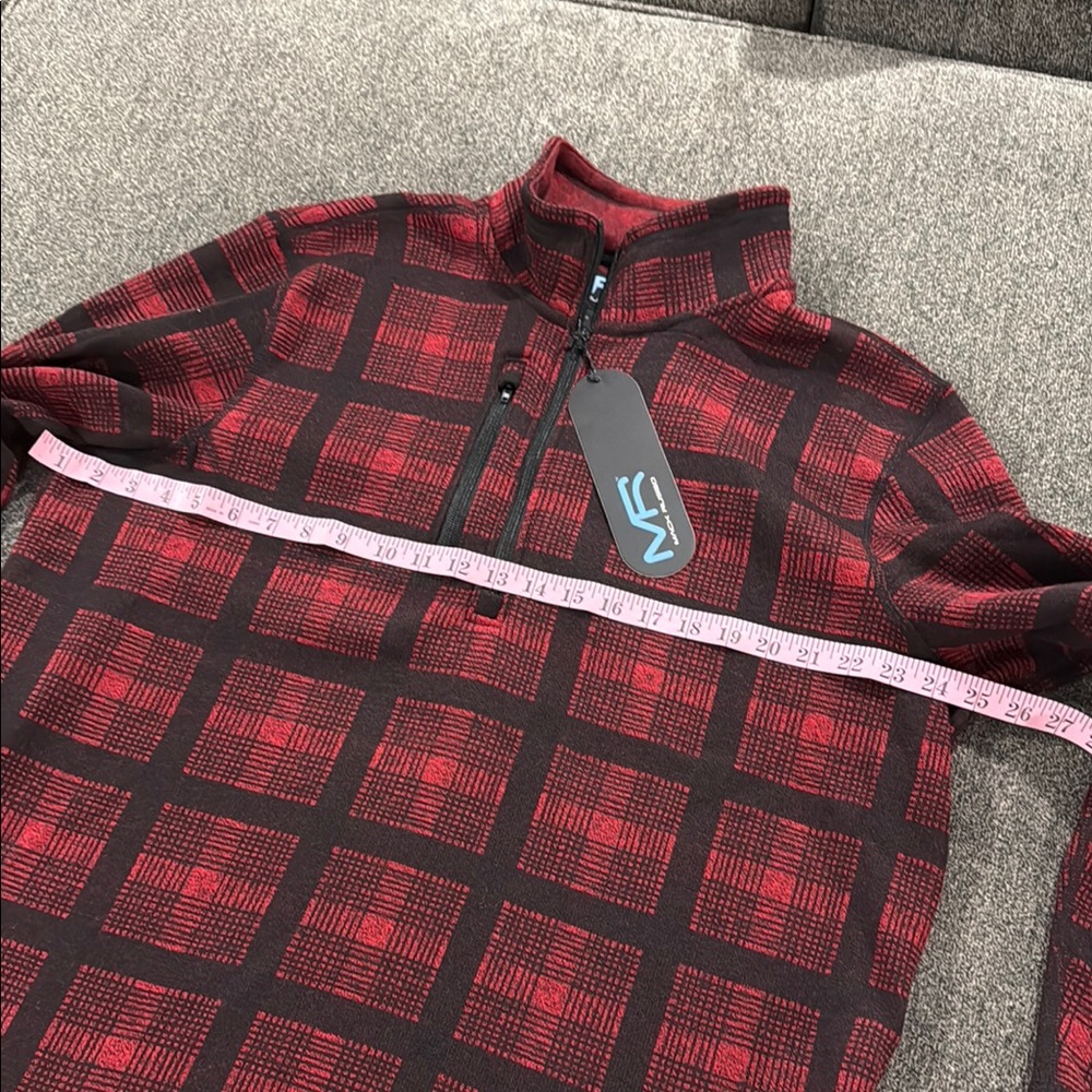 Men's Red Plaid Quarter-Zip Sweater - Picture 2 of 5
